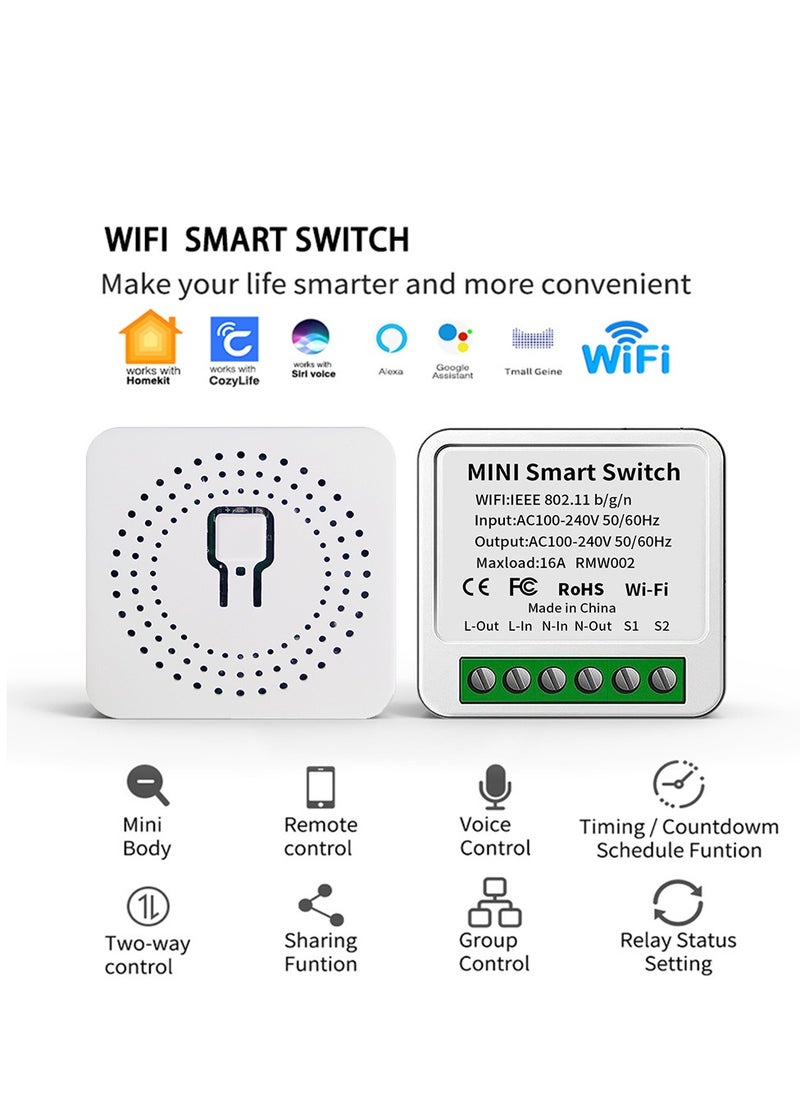 Smart WiFi Switch, DIY Smart Relay Switch Module Smart Life/Tuya App, Compatible with Alexa and Google Home Smart Speakers,with Appointment Timing Function,16A (1MINI WiFi Light Switch)