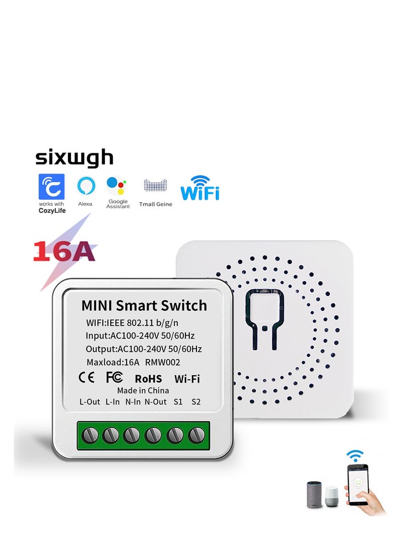 Smart WiFi Switch, DIY Smart Relay Switch Module Smart Life/Tuya App, Compatible with Alexa and Google Home Smart Speakers,with Appointment Timing Function,16A (1MINI WiFi Light Switch)