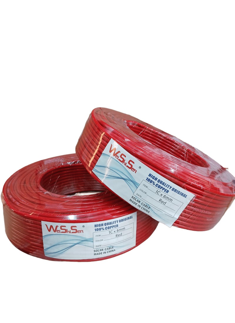 Solar Cable 6 mm² Red, 100mtr. , UV-Resistant, Flexible, Photovoltaic, PV Cable, Solar Connection Cable for Solar Panel, Inverter & Charge Controller