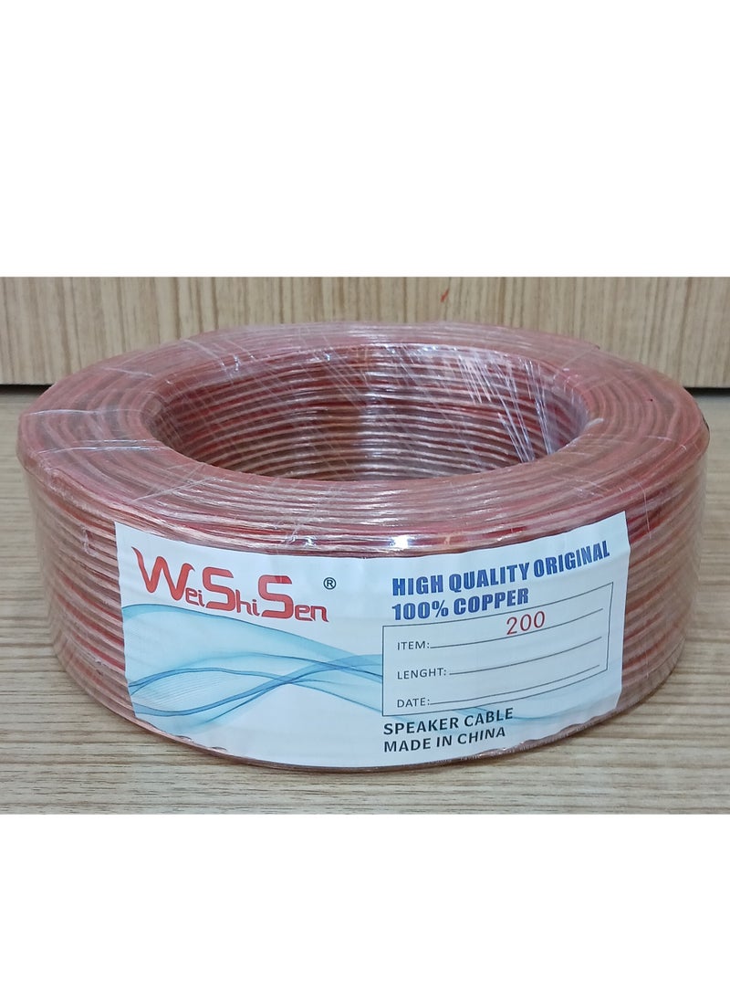 Speaker Cable #200; 100meters; Core 2 Strand, 100% Copper Wire for Car Audio and Home HiFi, Red and Blue, Transparent