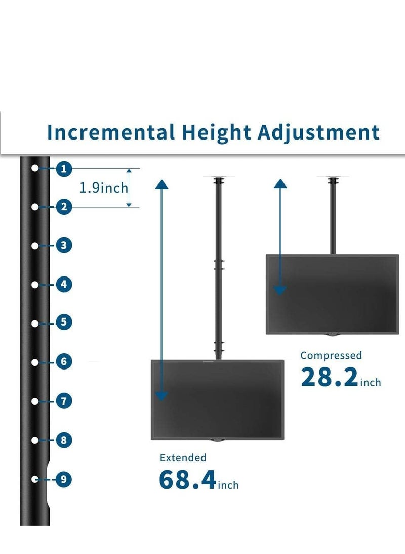 Ceiling TV Mount for 32-65 Inch Flat Screen TVs – Adjustable Height, VESA Compatible 800x300mm – Hamaga Zone Ceiling TV Mount Holds up to 150lbs – Heavy Duty Black Mounting Bracket for Secure and Flexible Installation