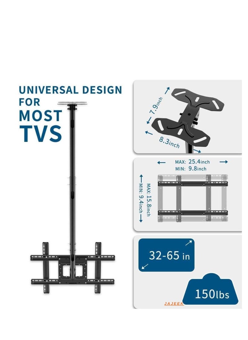 Ceiling TV Mount for 32-65 Inch Flat Screen TVs – Adjustable Height, VESA Compatible 800x300mm – Hamaga Zone Ceiling TV Mount Holds up to 150lbs – Heavy Duty Black Mounting Bracket for Secure and Flexible Installation