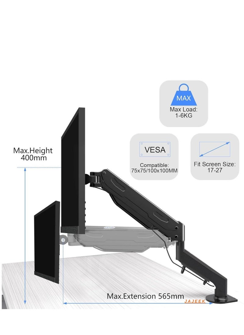 17-27 Inch LCD Monitor Stand with Gas Spring – Height Adjustable, 360° Rotatable Swivel Monitor Arm, VESA 75x75/100x100mm Compatibility – Ergonomic Desk Mount for Home or Office – Flexible, Sturdy, and Space-Saving