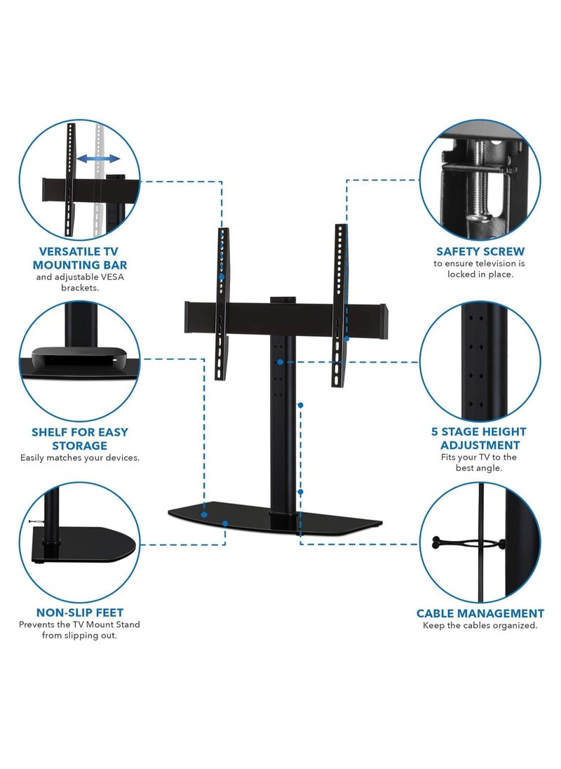 Universal Tabletop TV Stand Base with Height Adjustable Flat Screen TV Mount – Fits 32 to 60 Inch LED LCD Televisions – Stable, Durable TV Stand for Home Entertainment