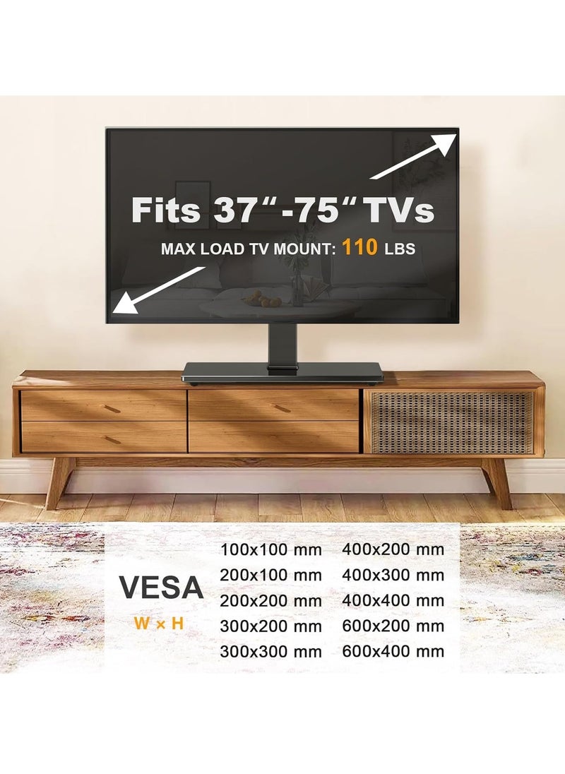 Universal Tabletop TV Stand, Swivel Base for 37-70 Inch Flat/Curved TVs, Height Adjustable, Tempered Glass Base, Wire Management, VESA 600x400mm, Supports up to 88 lbs