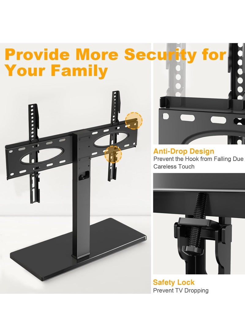 Universal Tabletop TV Stand, Swivel Base for 37-70 Inch Flat/Curved TVs, Height Adjustable, Tempered Glass Base, Wire Management, VESA 600x400mm, Supports up to 88 lbs
