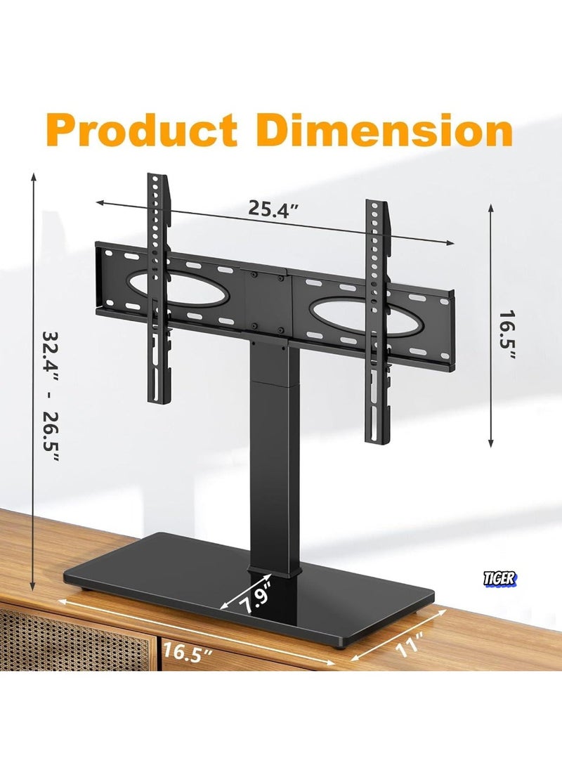 Universal Tabletop TV Stand, Swivel Base for 37-70 Inch Flat/Curved TVs, Height Adjustable, Tempered Glass Base, Wire Management, VESA 600x400mm, Supports up to 88 lbs