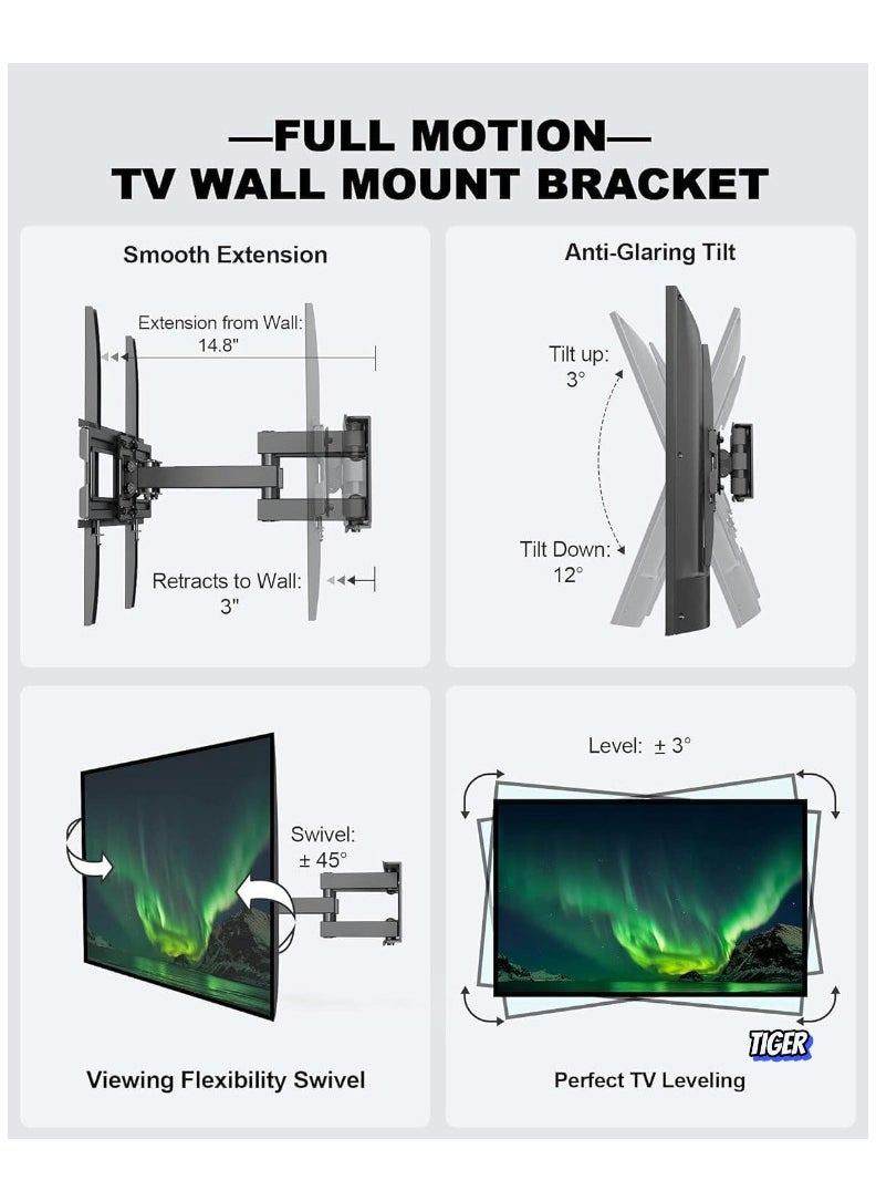 Full Motion TV Wall Mount Bracket for 26-55 Inch LED, LCD, OLED TVs – Dual Articulating Swivel Arms, Tilts & Rotates, Max VESA 400x400mm, Holds up to 99 lbs