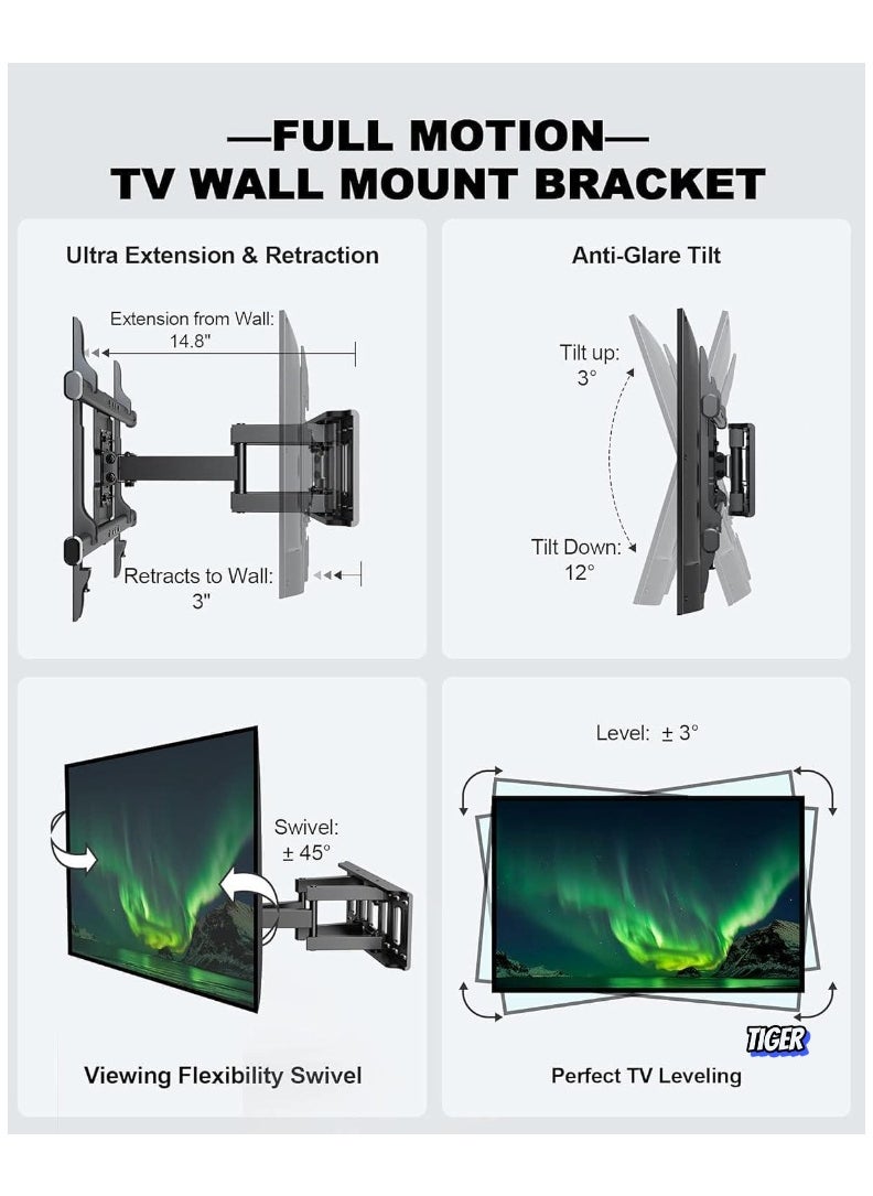 Full Motion TV Wall Mount, Articulating Swivel Extension Arm for 37-75