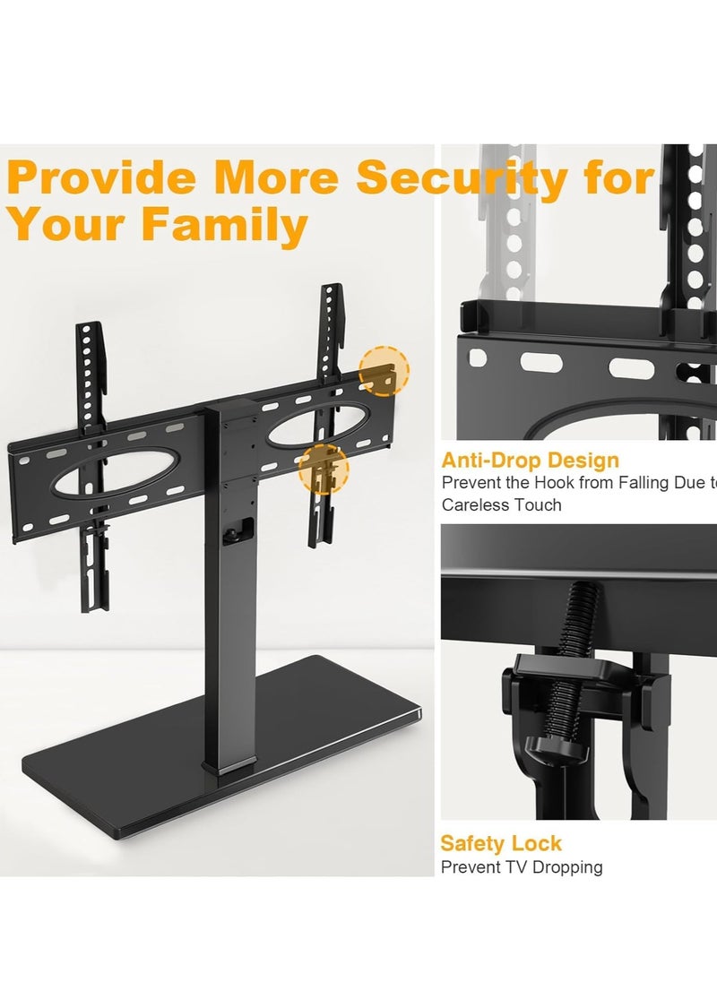 Universal Tabletop TV Stand, Swivel TV Stand Base for 37-70 Inch Flat/Curved TVs, Adjustable Height, Tempered Glass Base, Wire Management, VESA 600x400mm, Holds up to 110lbs