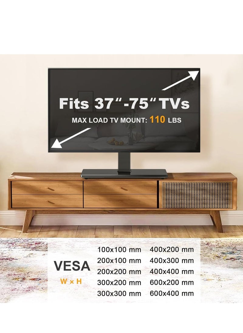 Universal Tabletop TV Stand, Swivel TV Stand Base for 37-70 Inch Flat/Curved TVs, Adjustable Height, Tempered Glass Base, Wire Management, VESA 600x400mm, Holds up to 110lbs