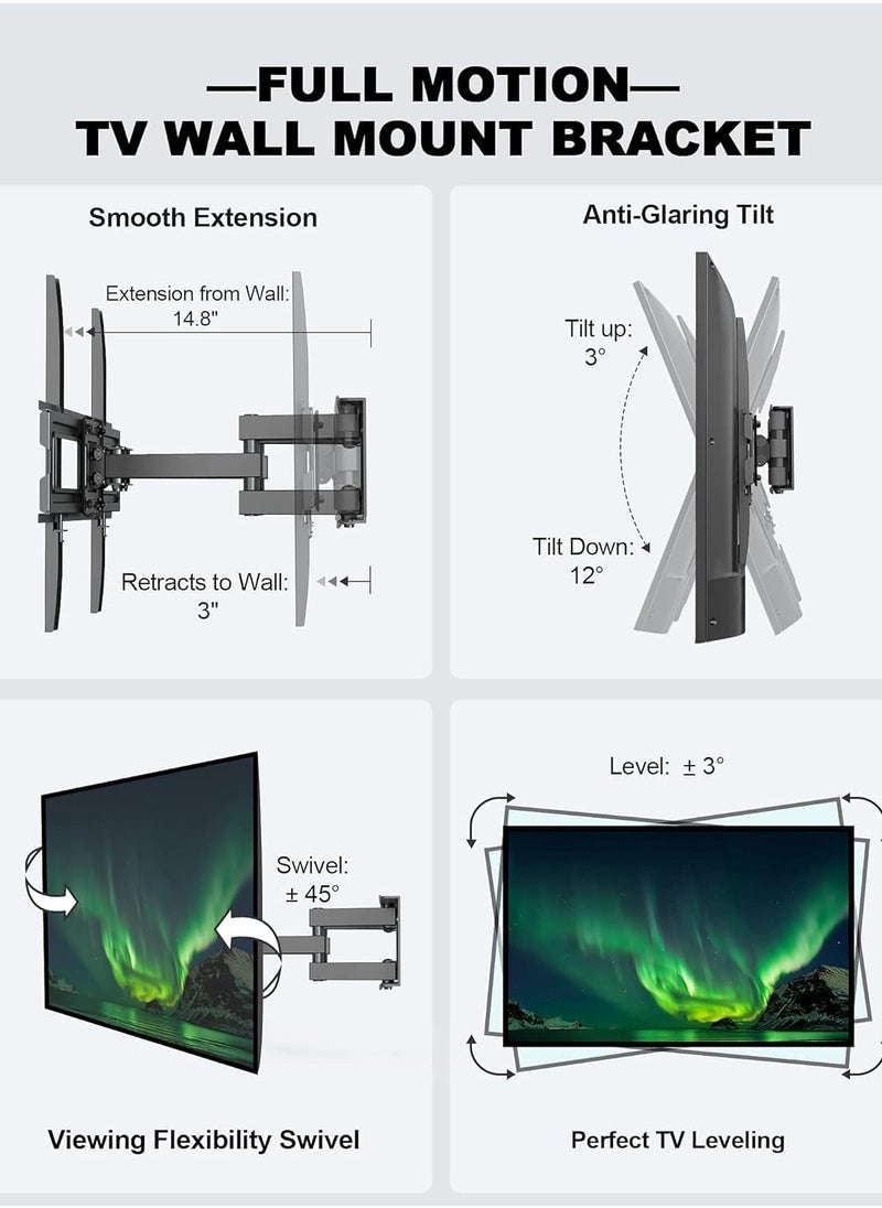 Full Motion Wall Mount TV Bracket for 26-55 Inch LED, LCD, OLED TVs - Dual Articulating Swivel Arms, Tilts and Swivels for Perfect Viewing, Max VESA 400 x 400mm, Holds up to 99lbs, Heavy Duty TV Mount for Home & Office