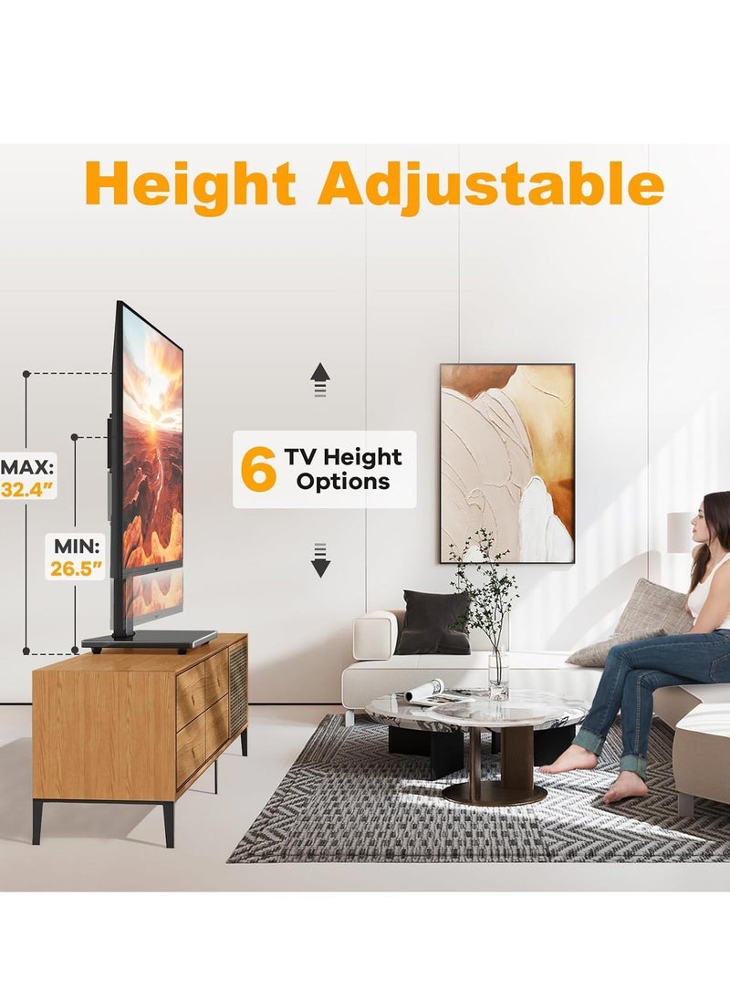 Universal Tabletop TV Stand, Swivel TV Stand Base for 37-70 Inch Flat/Curved TVs, Height Adjustable, Tempered Glass Base, Wire Management, VESA 600x400mm, Supports up to 88 lbs, Modern TV Stand for Living Room, Bedroom, or Office
