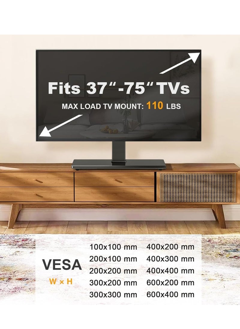 Universal Tabletop TV Stand, Swivel TV Stand Base for 37-70 Inch Flat/Curved TVs, Height Adjustable, Tempered Glass Base, Wire Management, VESA 600x400mm, Supports up to 88 lbs, Modern TV Stand for Living Room, Bedroom, or Office