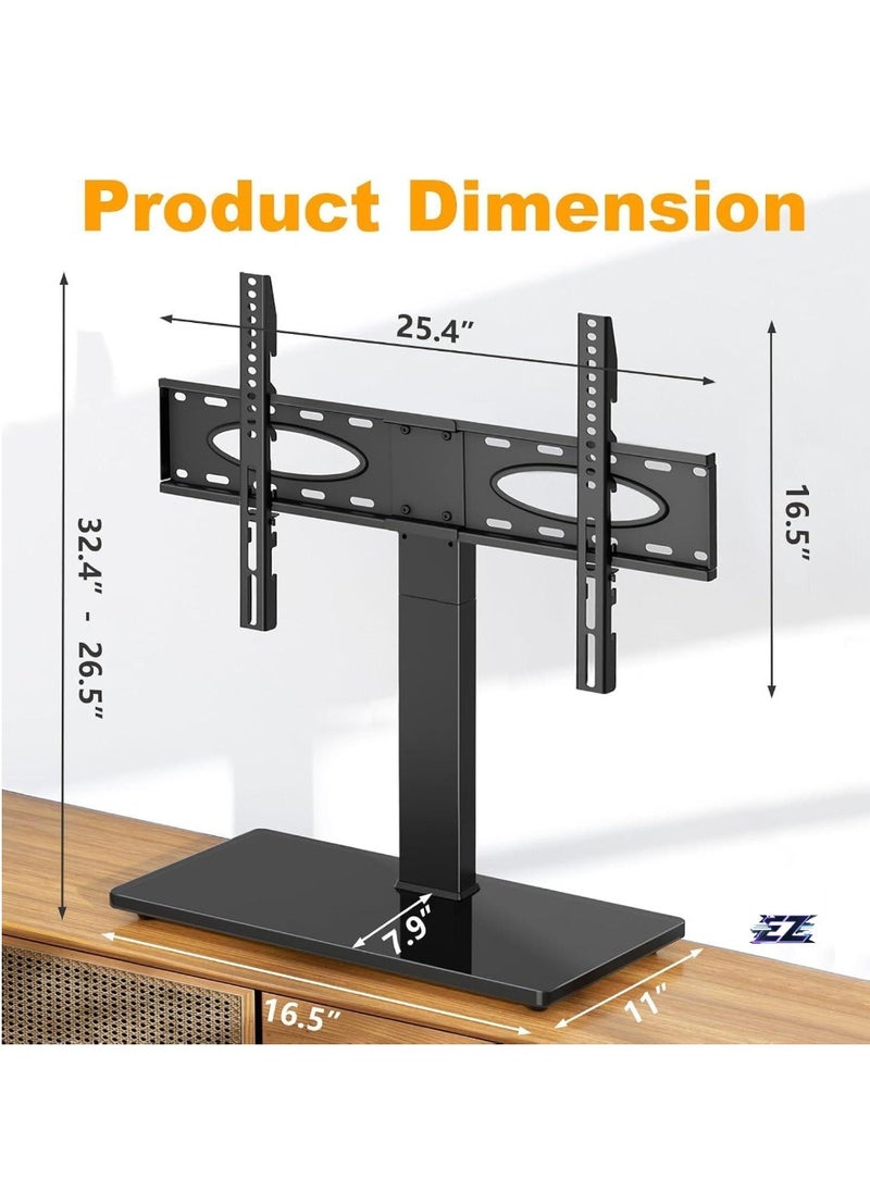 Universal Tabletop TV Stand, Swivel TV Stand Base for 37-70 Inch Flat/Curved TVs, Height Adjustable, Tempered Glass Base, Wire Management, VESA 600x400mm, Supports up to 88 lbs, Modern TV Stand for Living Room, Bedroom, or Office