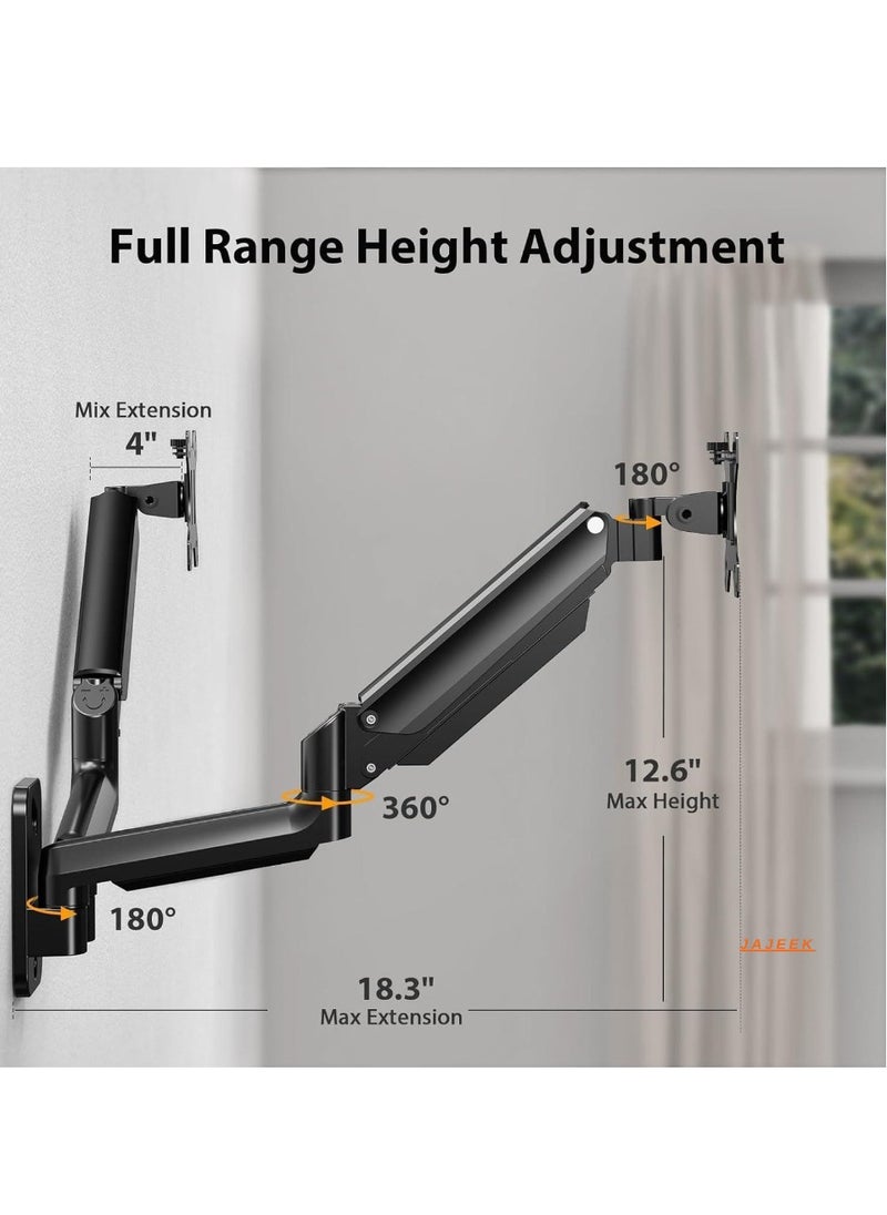 Dual Monitor Wall Mount Bracket - Gas Spring Monitor Wall Arm for 17-32 Inch Screens, Holds up to 18lbs, VESA 75x75/100x100mm, Adjustable Wall-Mounted Stand for 2 Monitors, Full Motion Tilt & Swivel for Ergonomic Viewing