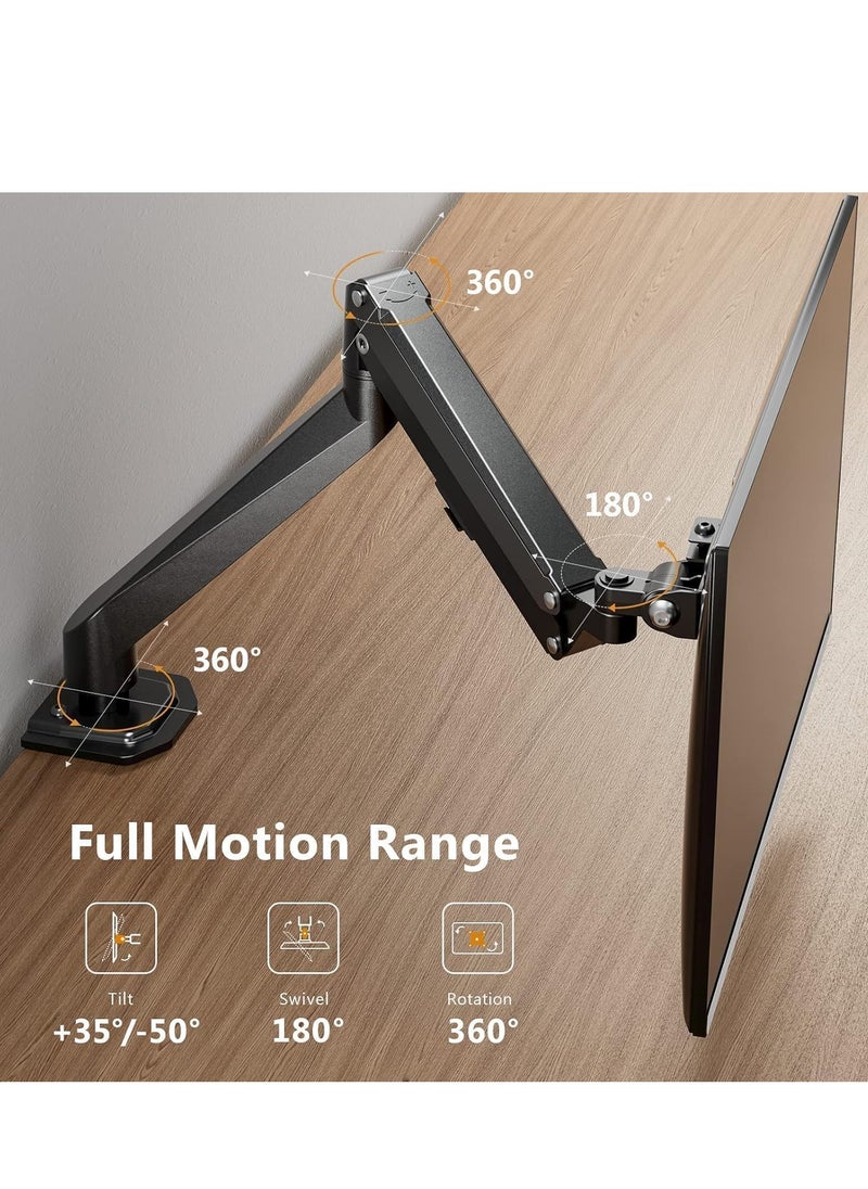 Single Monitor Mount - Full Motion Gas Spring Monitor Arm, Adjustable Desk Stand, VESA Bracket Fits 17