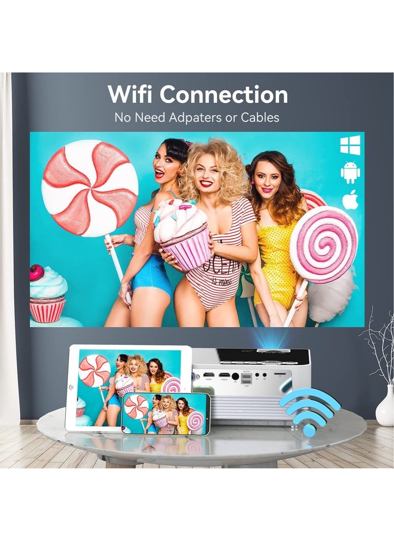 Native 1080P WiFi Bluetooth Projector, Upgraded 8500L HD Video Projector with Carrying Bag,Support 4K &300“ Display,Mini Outdoor Movie Projectors Compatible with iOS/Android/PC/TV Stick/PS4