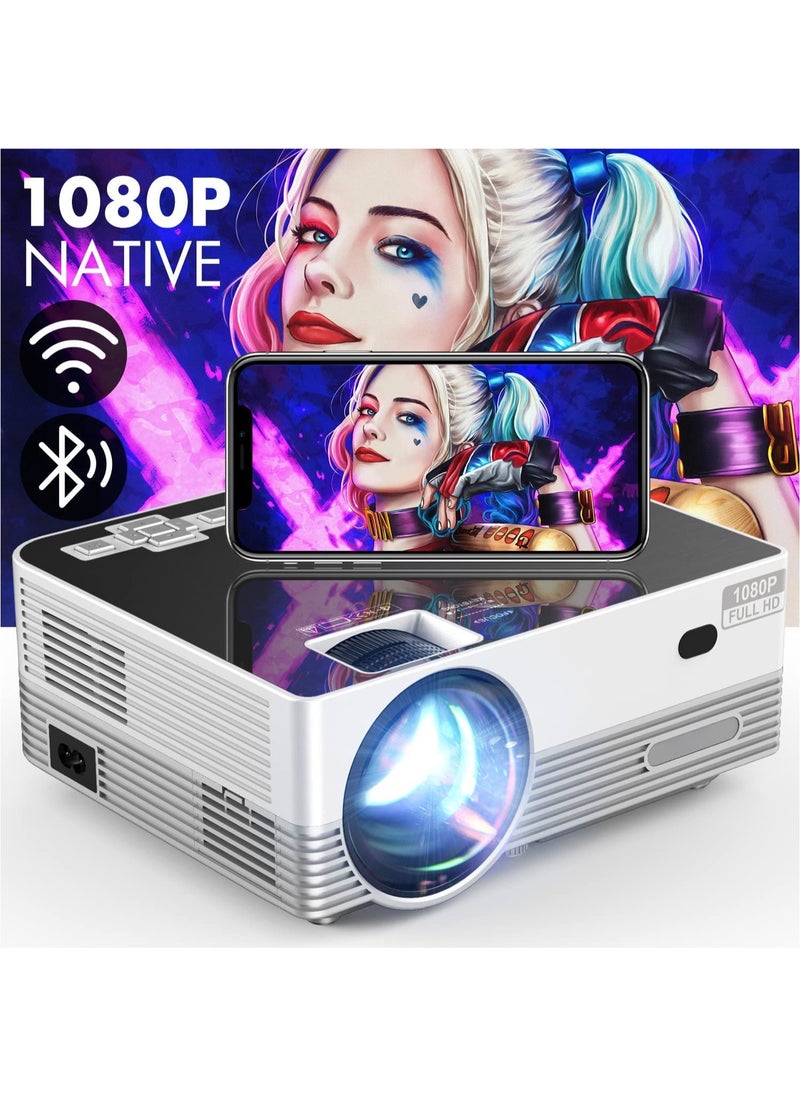 Native 1080P WiFi Bluetooth Projector, Upgraded 8500L HD Video Projector with Carrying Bag,Support 4K &300“ Display,Mini Outdoor Movie Projectors Compatible with iOS/Android/PC/TV Stick/PS4