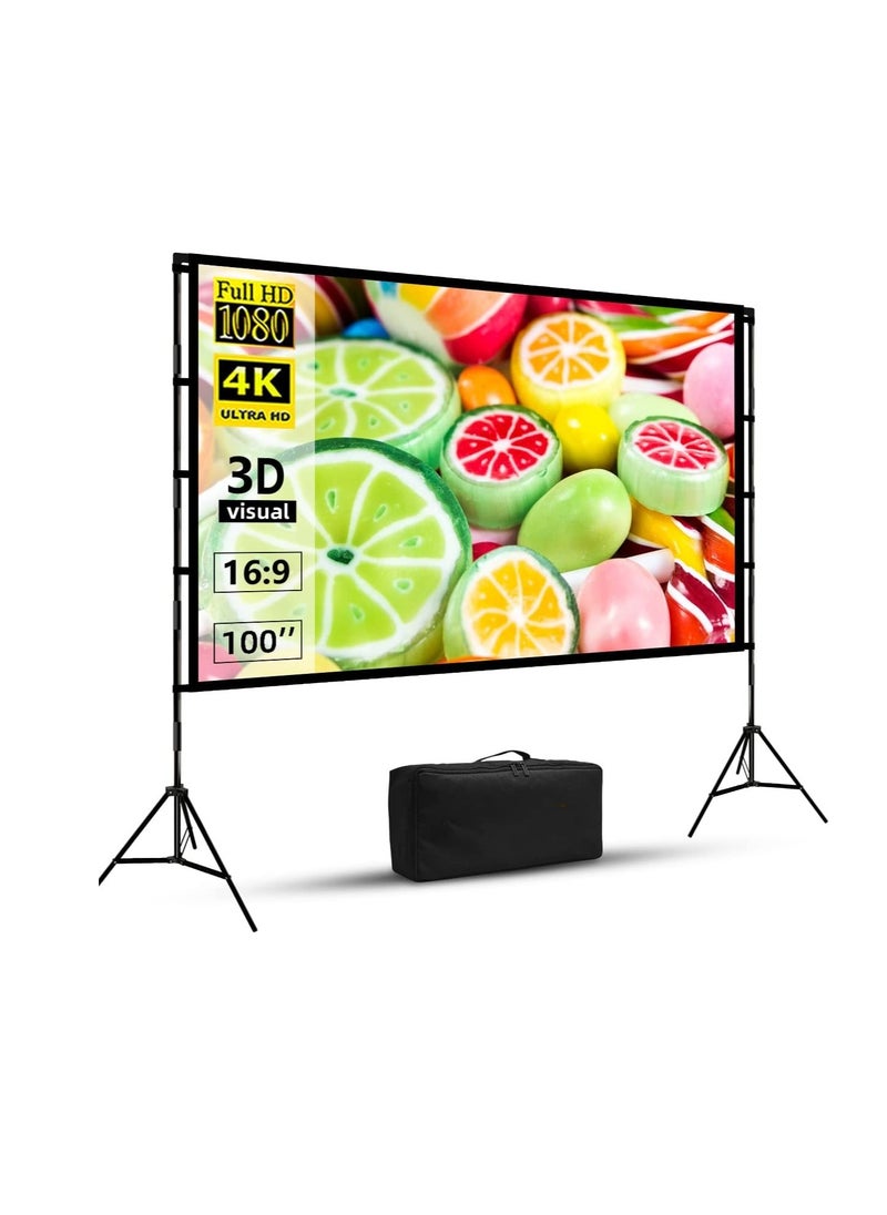 Projector Screen with Stand,120 Inch Portable Indoor Outdoor Projection Screen 16:9 Hd 4K Wrinkle-Free Outdoor Movies Screen Carrying Bag for Home Backyard Theater