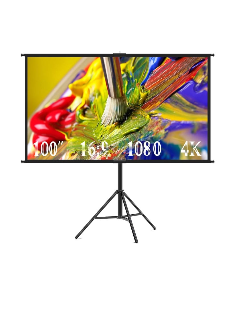 Projector Screen with Stand,100 Inch Portable Indoor Outdoor Projection Screen 16:9 Hd 4K Wrinkle-Free Outdoor Movies Screen Carrying Bag for Home Backyard Theater