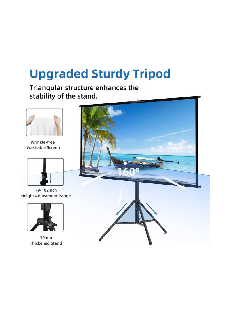 Projector Screen with Stand,100 Inch Portable Indoor Outdoor Projection Screen 16:9 Hd 4K Wrinkle-Free Outdoor Movies Screen Carrying Bag for Home Backyard Theater