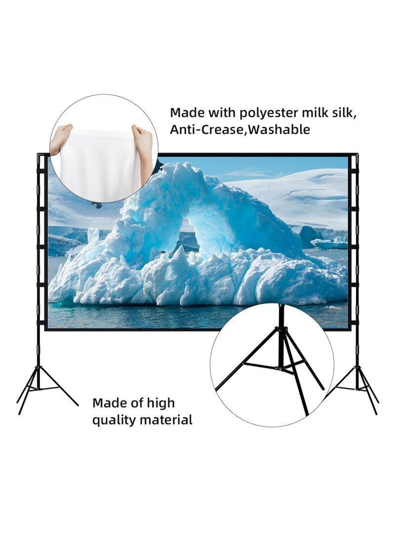 Projector Screen with Stand,100 Inch Portable Indoor Outdoor Projection Screen 16:9 Hd 4K Wrinkle-Free Outdoor Movies Screen Carrying Bag for Home Backyard Theater