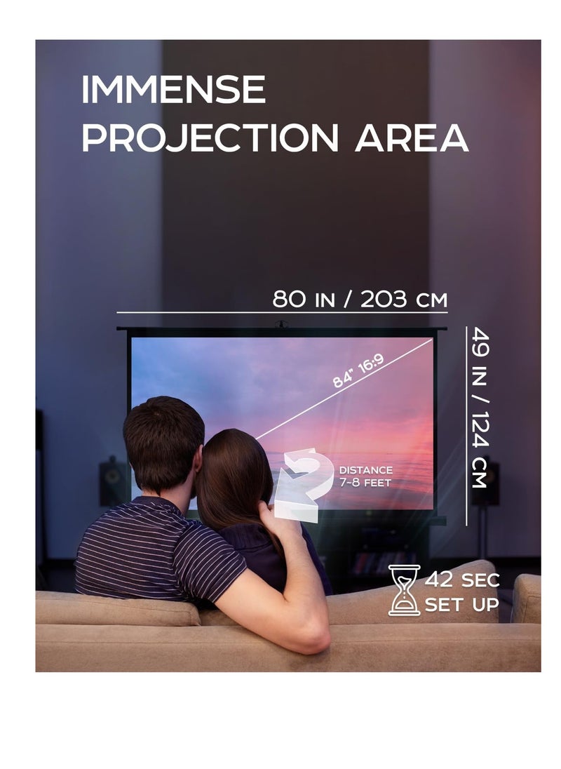 Projector Screen with Stand,84 Inch Portable Indoor Outdoor Projection Screen 16:9 Hd 4K Wrinkle-Free Outdoor Movies Screen Carrying Bag for Home Backyard Theater