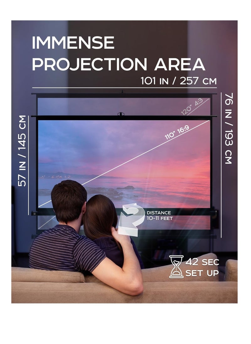 Projector Screen with Stand,120 Inch Portable Indoor Outdoor Projection Screen 16:9 Hd 4K Wrinkle-Free Outdoor Movies Screen Carrying Bag for Home Backyard Theater