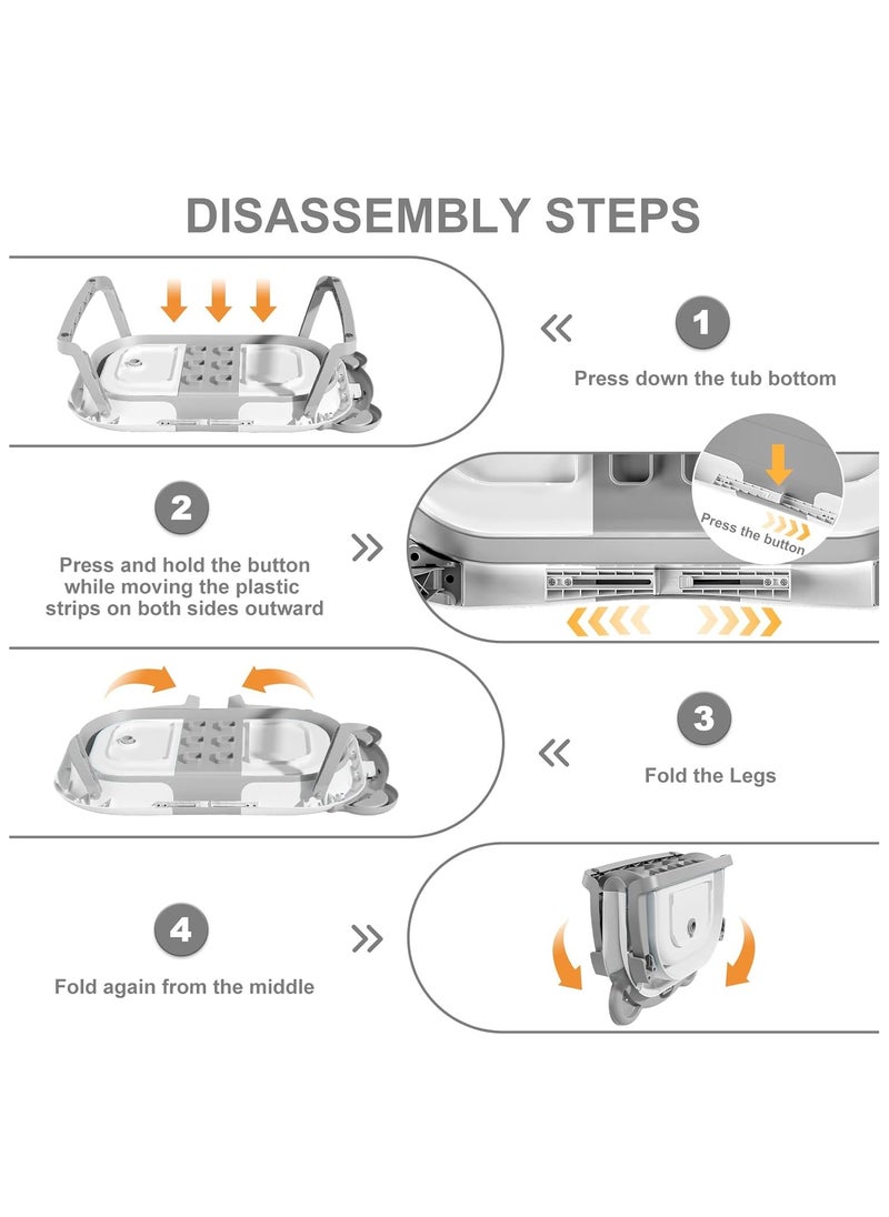 Collapsible Baby Bathtub for Newborn with Thermometer & 1 Hooded Towel & 1 Soft Floating Cushion,Portable Travel Bathtub with Drain Hole, Durable Foldable Baby Tubs for Infants to Toddler
