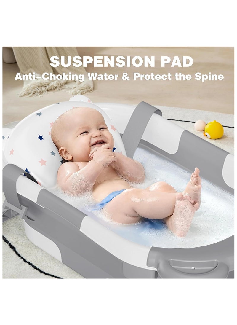 Collapsible Baby Bathtub for Newborn with Thermometer & 1 Hooded Towel & 1 Soft Floating Cushion,Portable Travel Bathtub with Drain Hole, Durable Foldable Baby Tubs for Infants to Toddler