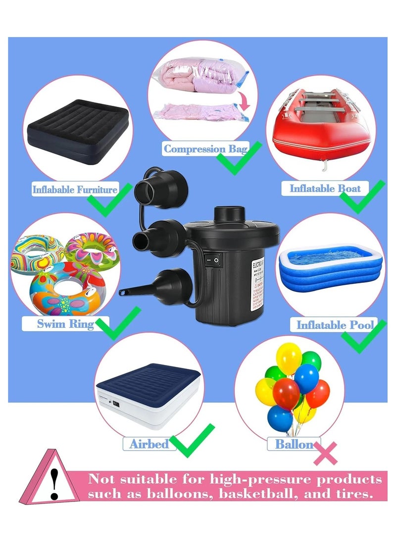 Electric Air Pump With Different Air Filling Nozzles Black