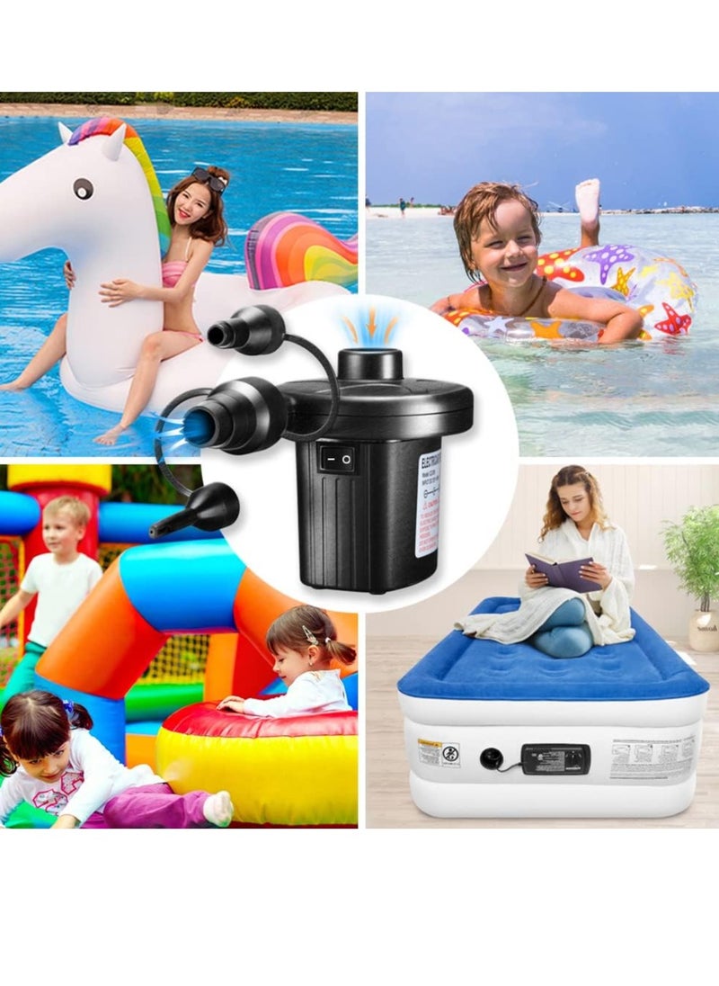 Electric Air Pump, 110V AC/12V DC Portable Air Mattress Two-Way Universal Inflator Pump for Inflatables Pool, Airbeds, etc with 3 Nozzles and 1 Storage Bag