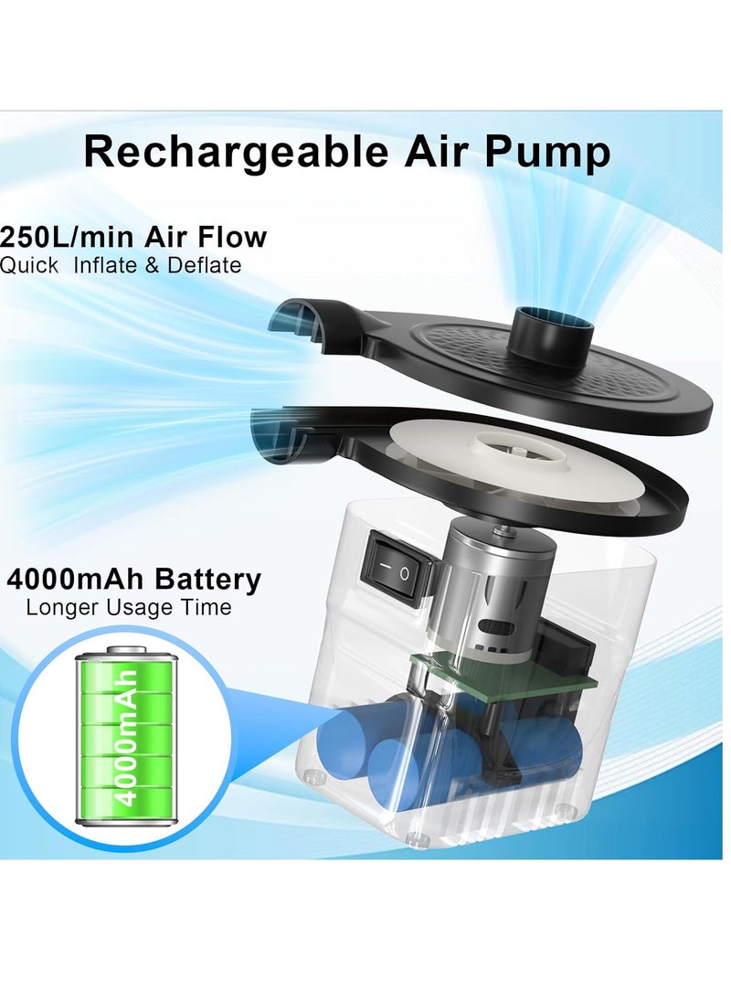 AGPTEK Rechargeable Air Pump, Electric Air Pump 4000mAh Battery Quick-Fill Inflator & Deflator with 3 Nozzles, Lightweight & Portable Perfect for Air Beds, Air Mattresses, Pool Toys & Inflatable