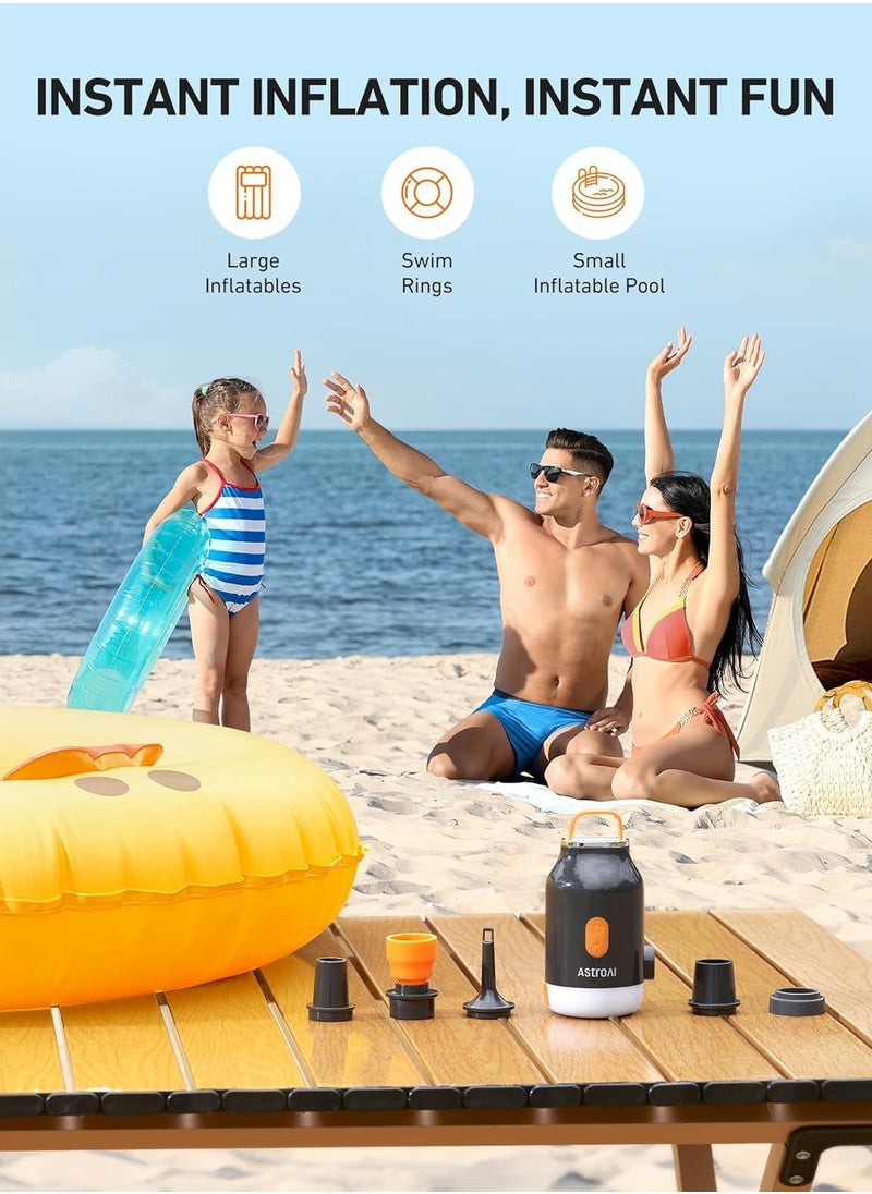 AstroAI Mini Air Pump for Inflatables with 3000mAh Battery Portable Air Mattress Pump with Camping Lantern Electric Air Pump with 5 Nozzles Inflate & Deflate Air Mattress, Vacuum Storage Bags