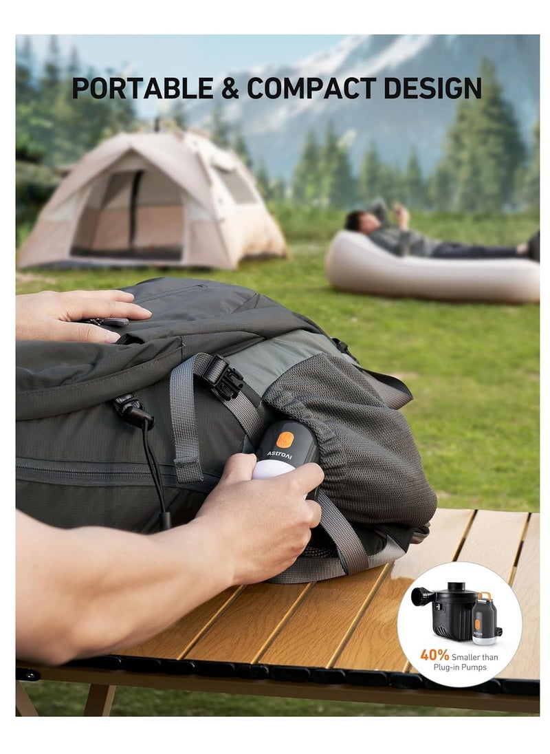 AstroAI Mini Air Pump for Inflatables with 3000mAh Battery Portable Air Mattress Pump with Camping Lantern Electric Air Pump with 5 Nozzles Inflate & Deflate Air Mattress, Vacuum Storage Bags