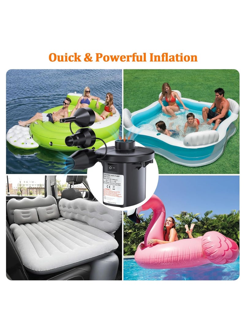 PULIDIKI Air Pump Electric Air Pump for Inflatables Air Mattress Pump Rechargeable Battery Air Pump with 3 Nozzles Inflator Deflator for Camping Air Mattress Beds, Air Sofa, Boat, Pool Toys