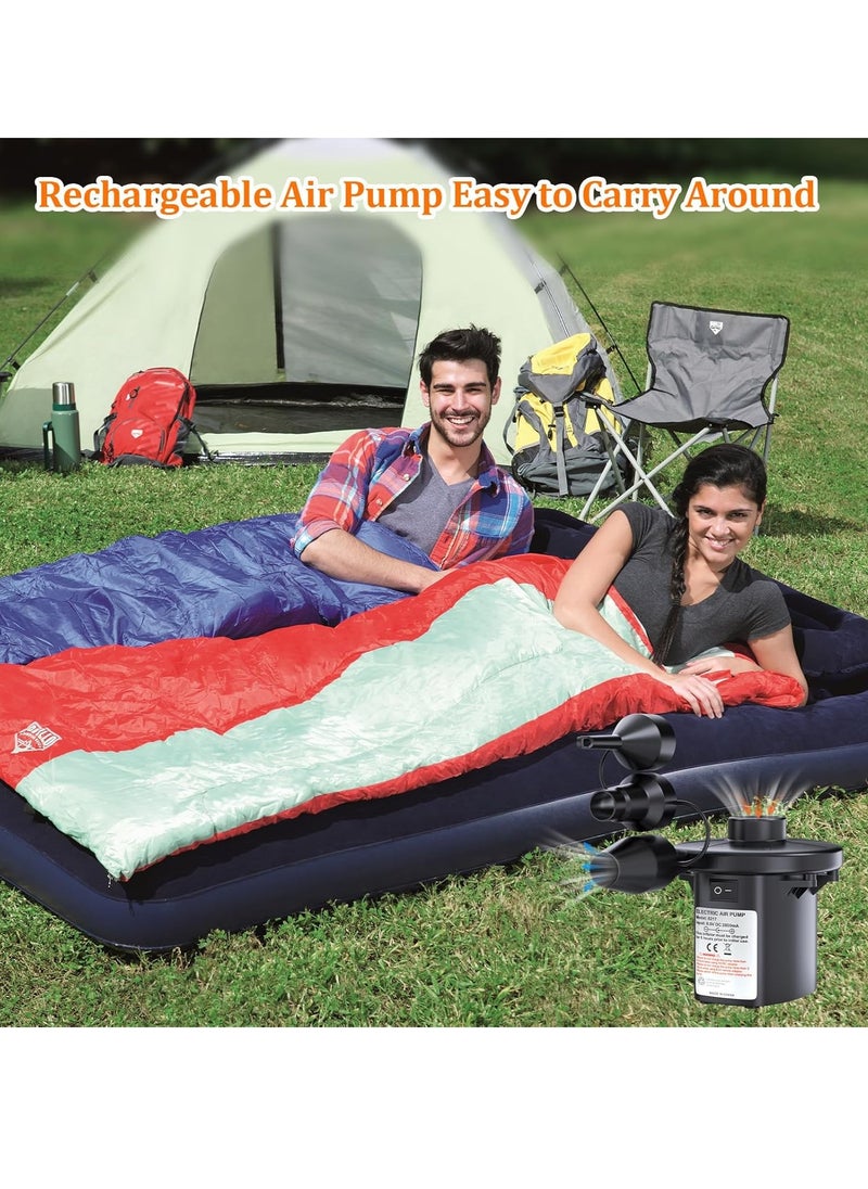 PULIDIKI Air Pump Electric Air Pump for Inflatables Air Mattress Pump Rechargeable Battery Air Pump with 3 Nozzles Inflator Deflator for Camping Air Mattress Beds, Air Sofa, Boat, Pool Toys