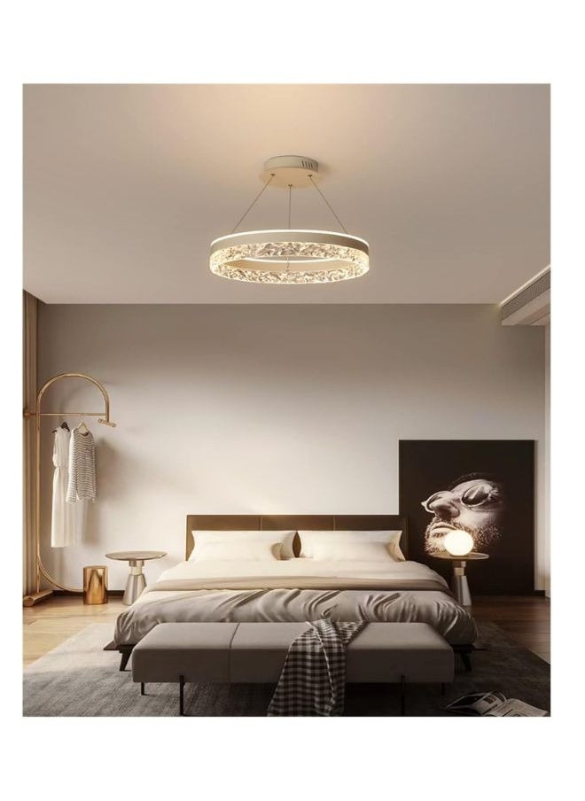 AFN LIGHTING Modern Crystal Round Chandelier - LED Dimmable Pendant Lamp with Ripple Acrylic Border for Bedroom, LED Ceiling Lights for Living Room, Kitchen Chandelier, Gold Chandelier