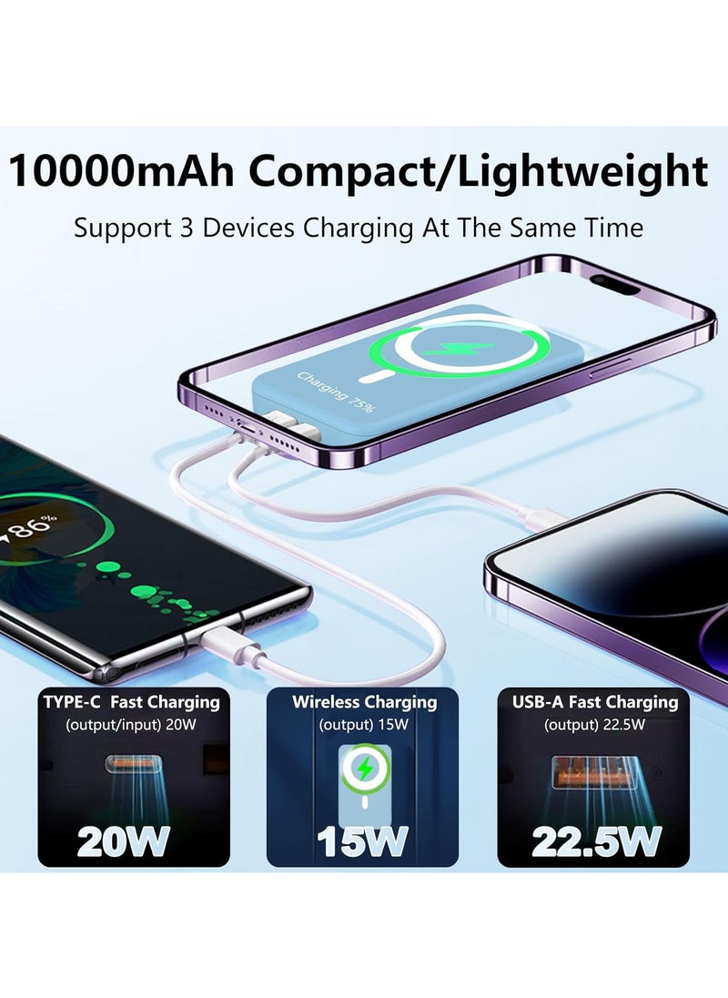 Wireless Magnetic Power Bank 10000mAh, Mag Safe Battery Pack with Foldable Stand, PD 22.5W Fast Charging Mag Safe Portable Charger with USB C Cable LED Display for iPhone 16/15/14/13 Series