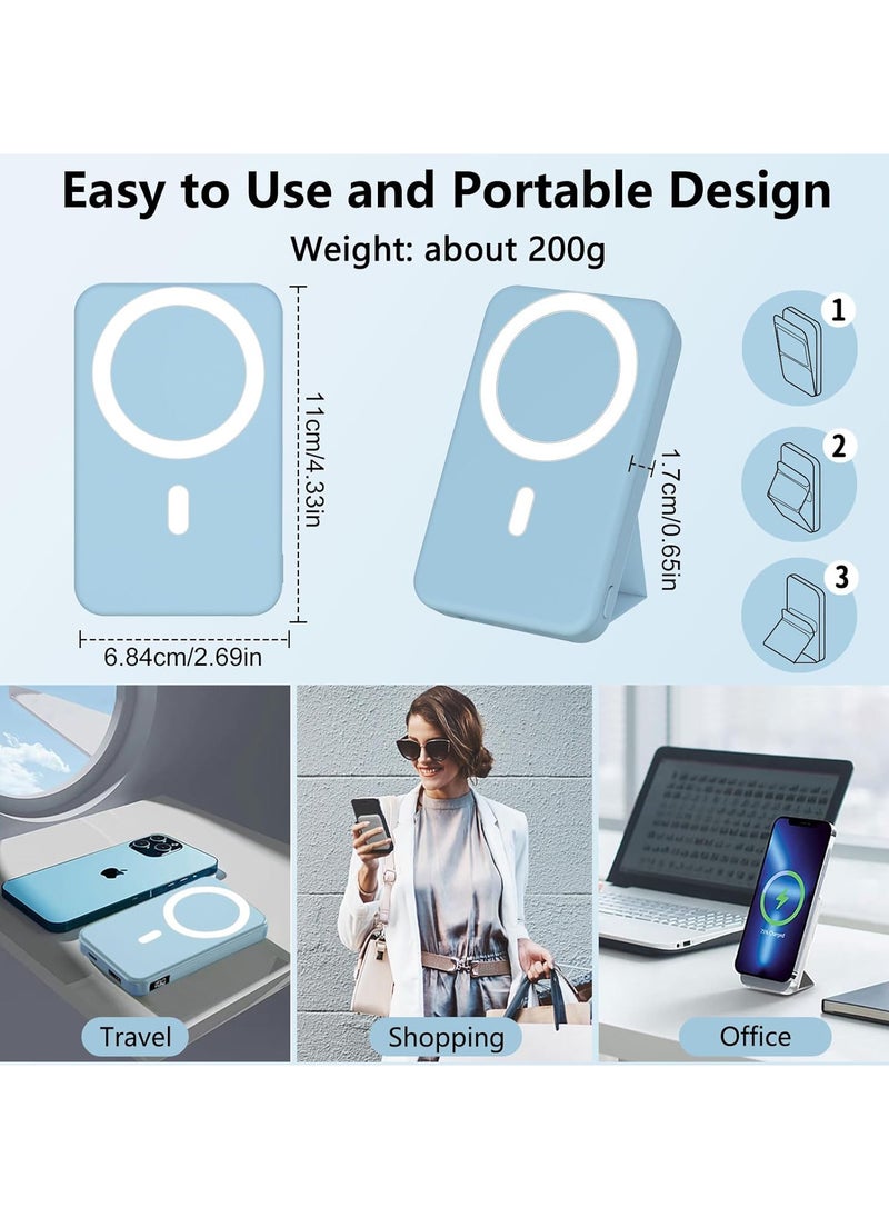 Wireless Magnetic Power Bank 10000mAh, Mag Safe Battery Pack with Foldable Stand, PD 22.5W Fast Charging Mag Safe Portable Charger with USB C Cable LED Display for iPhone 16/15/14/13 Series