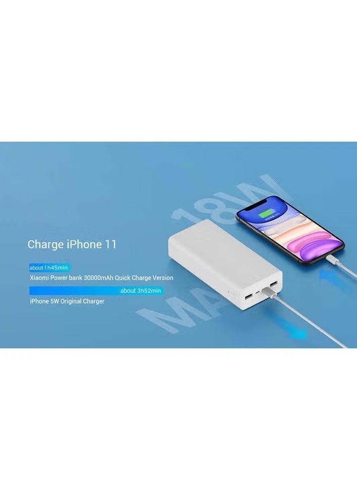 Mi Power Bank 3 30000mAh – PB3018ZM, 3 USB Ports, Type C, 18W Fast Charging, Portable Xiaomi Power Bank, 30000mAh External Battery, Perfect for Phones, Laptops, and More