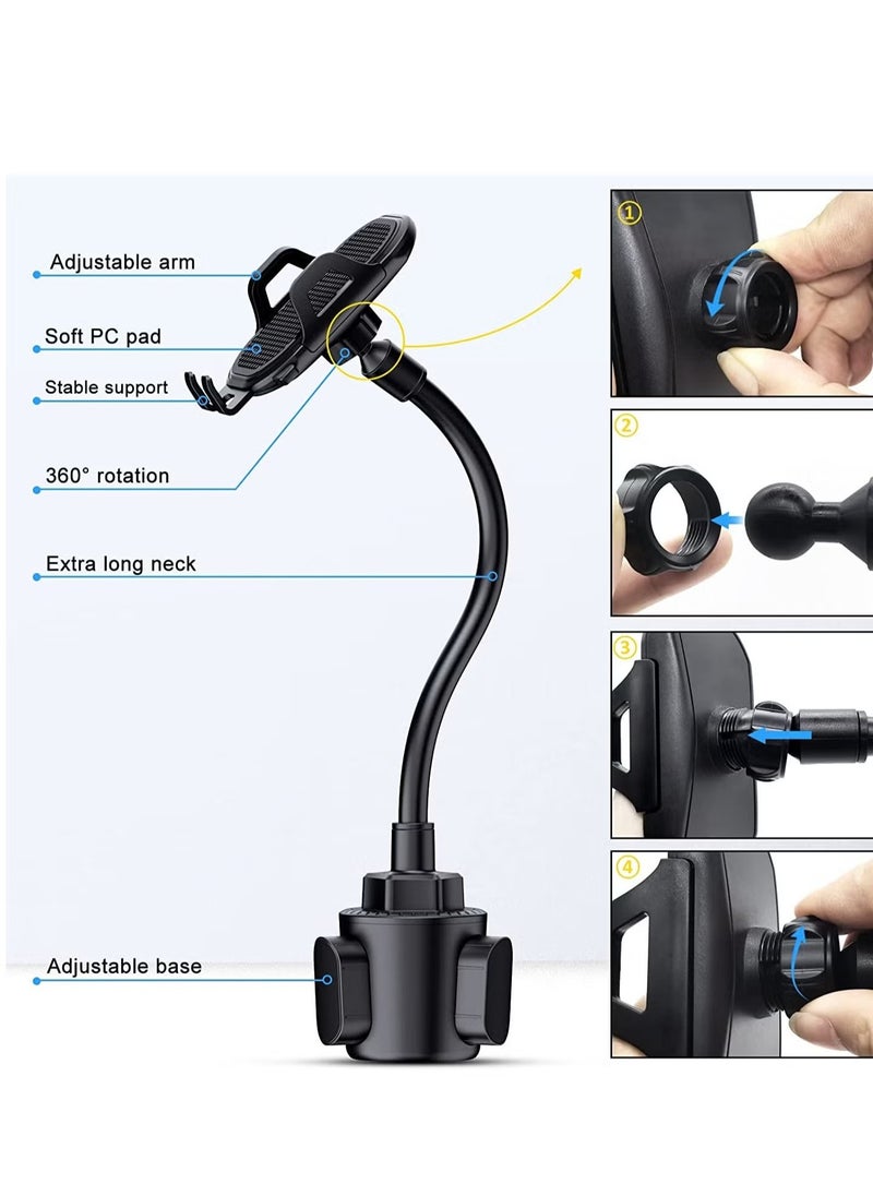 Cup Phone Holder for Car, Freely Adjustable Base, Mobile Phone Holder With Flexible Gooseneck, Universal Compatible With iPhone 11 Pro XS Max XR X 8, Samsung Galaxy S10 Plus S9 S8 S7 Note 10