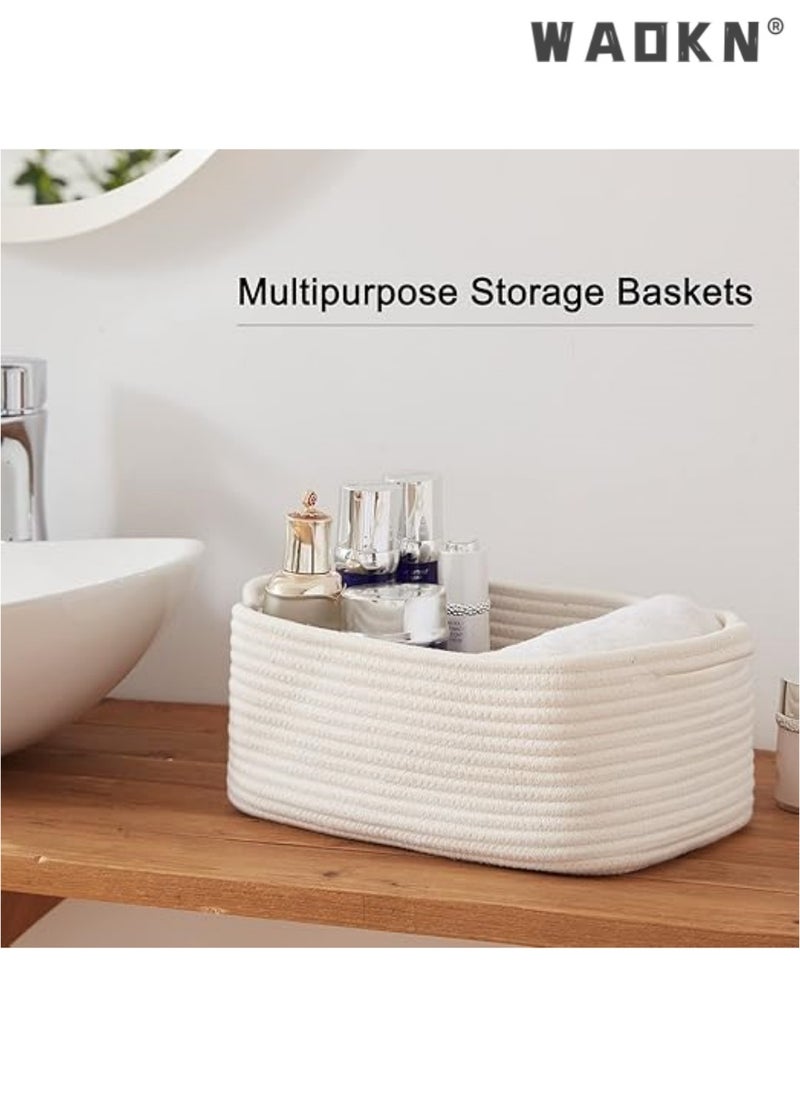 Cotton Rope Baskets, Woven Baskets for Storage, Nursery Storage Baskets, Decorative Storage Bins, Rectangle Storage Basket with Handles, Storage Baskets for Shelves