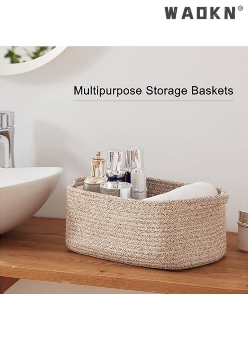 Cotton Rope Baskets, Woven Baskets for Storage, Nursery Storage Baskets, Decorative Storage Bins, Rectangle Storage Basket with Handles, Storage Baskets for Shelves