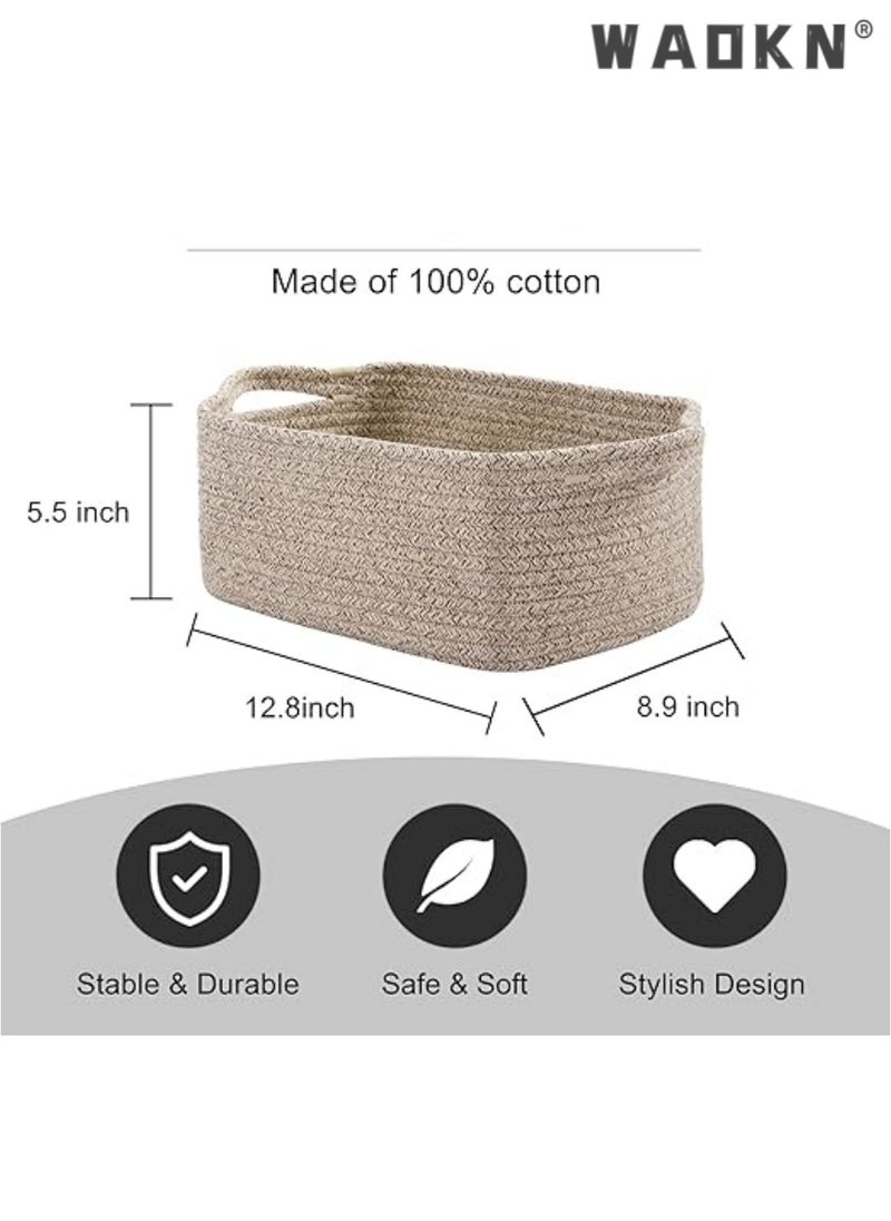 Cotton Rope Baskets, Woven Baskets for Storage, Nursery Storage Baskets, Decorative Storage Bins, Rectangle Storage Basket with Handles, Storage Baskets for Shelves