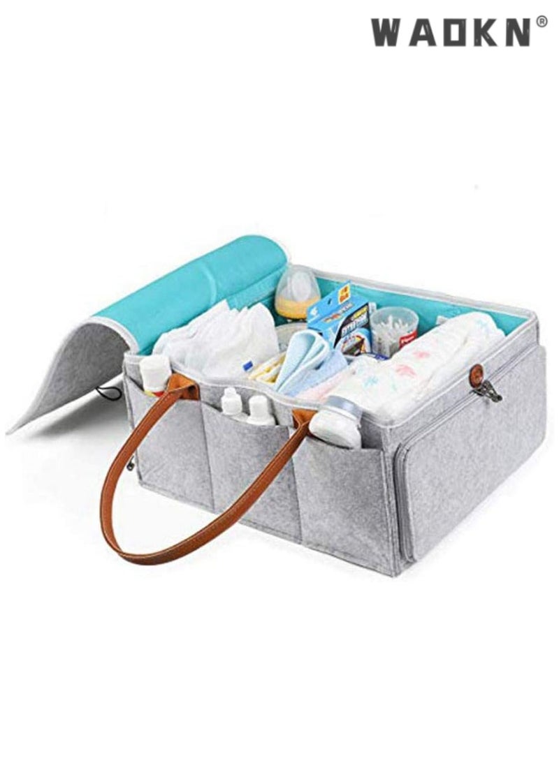 Large Capacity Baby Diaper Storage Basket with Zipper Cover and Leather Handle, Convenient Wet Wipes Stacking Bin, Baby Care Essentials, Create a Perfect Parenting Environment