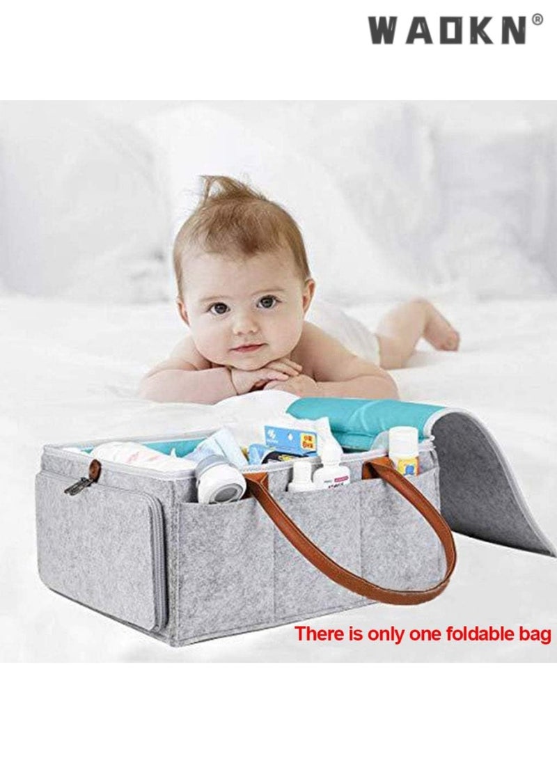 Large Capacity Baby Diaper Storage Basket with Zipper Cover and Leather Handle, Convenient Wet Wipes Stacking Bin, Baby Care Essentials, Create a Perfect Parenting Environment