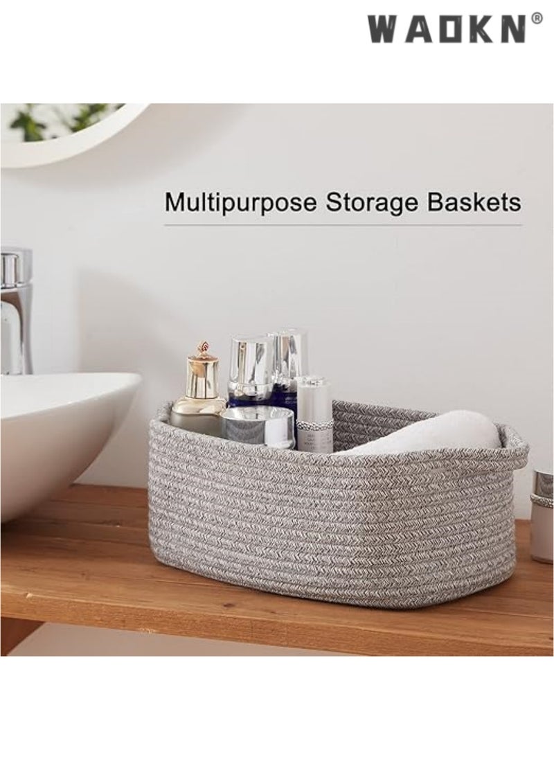 Cotton Rope Baskets, Woven Baskets for Storage, Nursery Storage Baskets, Decorative Storage Bins, Rectangle Storage Basket with Handles, Storage Baskets for Shelves