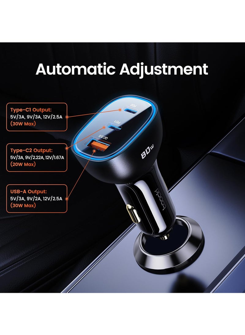 80W USB C Car Charger with 100W LED Display USB C to USB C Cable